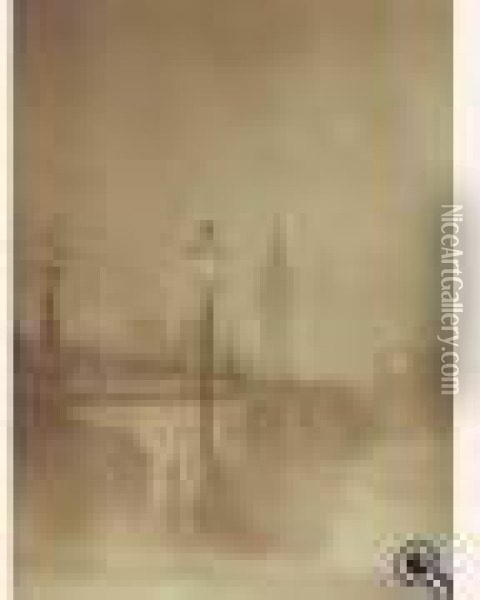 Londres Au Crepuscule, Circa 1890. Oil Painting - Gabriel Loppe