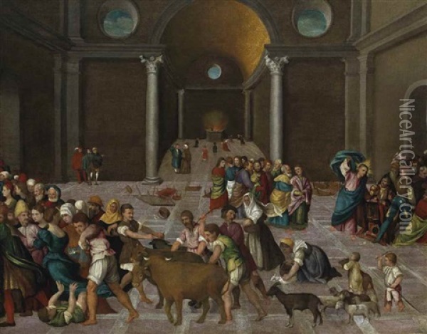 Christ Driving The Tradesmen From The Temple Oil Painting - Jacopo dal Ponte Bassano