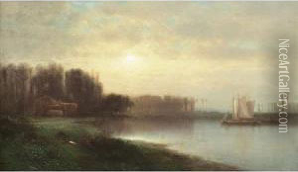 River Landscape Oil Painting - Samuel Colman