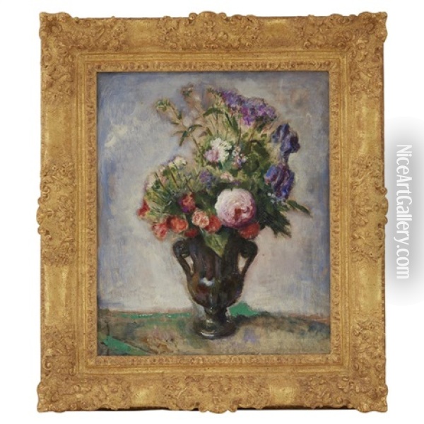 Flowers In An Urn Oil Painting - Adolphe Borie