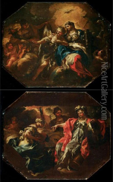 Temperance, Prudence And Fortitude Oil Painting - Francesco Solimena