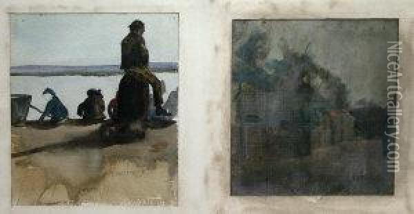 Figures Sitting By A Port Oil Painting - Walter Granville-Smith