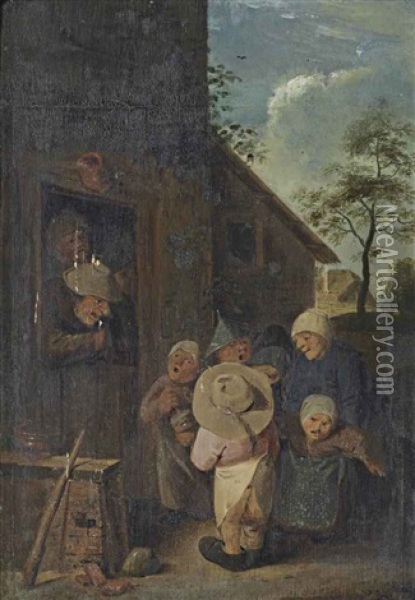 Peasants Making Music Outside An Inn In A Village Oil Painting - Pieter de Bloot