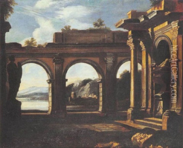 Ruines Antiques Pres D'un Rivage Oil Painting - Leonardo Coccorante