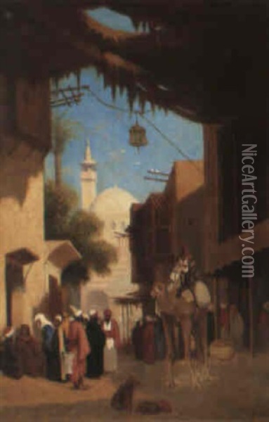 Rue Animee Au Caire Oil Painting - Charles Theodore (Frere Bey) Frere