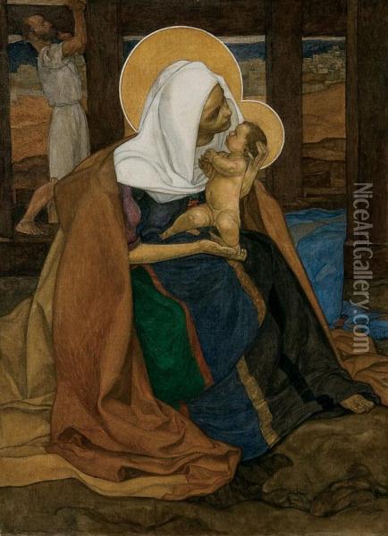 The Madonna And Child With St. Joseph Oil Painting - Karl Borschke