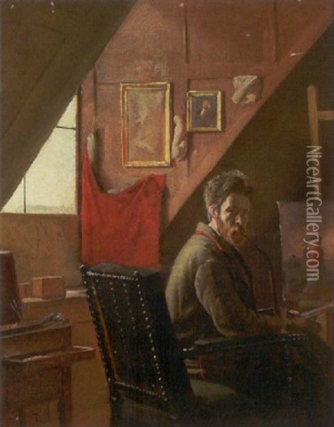 Carl Thomsen I Sit Atelier Oil Painting - Frants Peter Didrik Henningsen