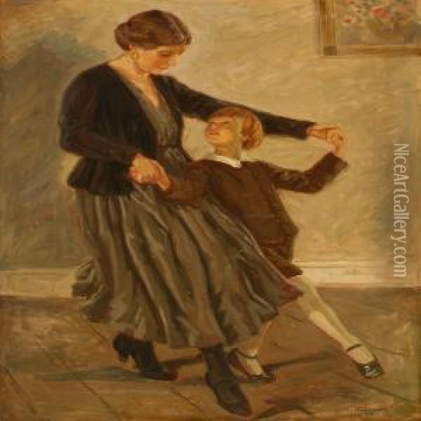 Dancing Mother And Son Oil Painting - Luplau Janssen