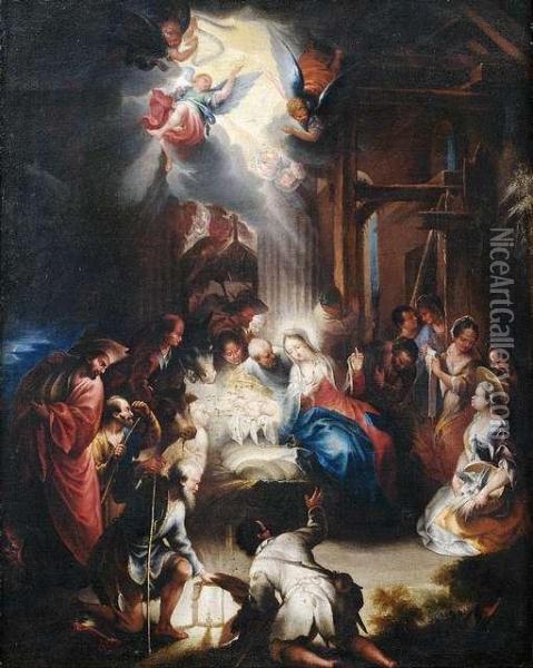 The Adoration Of The Shepherds. Oil Painting - Johann Heiss
