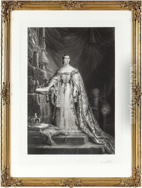 Queen Victoria In Coronation Robes Oil Painting - Sir George Hayter