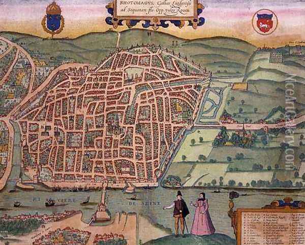 Map of Rouen from Civitates Orbis Terrarum Oil Painting - Joris Hoefnagel