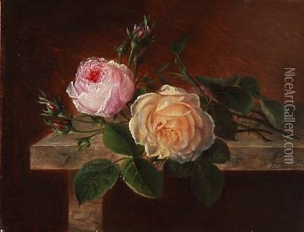 Roses On A Stone Sill Oil Painting - Emma Augusta Thomsen