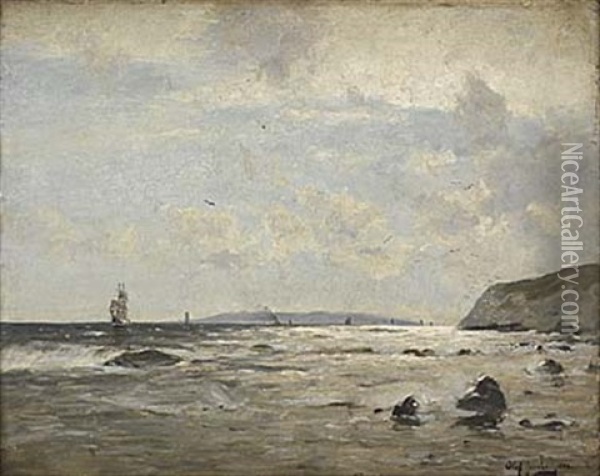 Segelfartyg Vid Horisonten Oil Painting - Olof August Andreas Jernberg