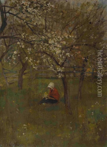 Im Obstgarten Oil Painting - Hermann Stockmann