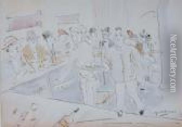 Crowded Cafa Oil Painting - Jules Pascin