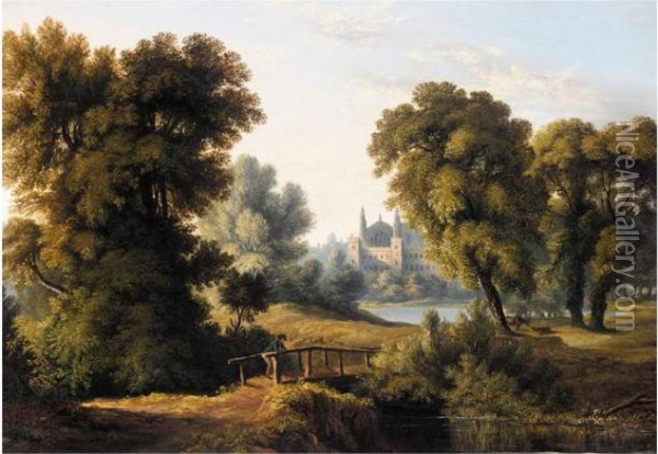 The Bridge At Eton Oil Painting - John Glover
