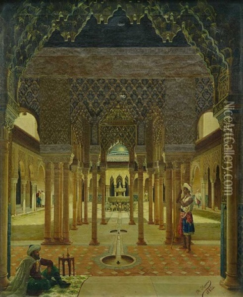 Patio De Los Leones En La Alhambra Oil Painting - Matias Moreno