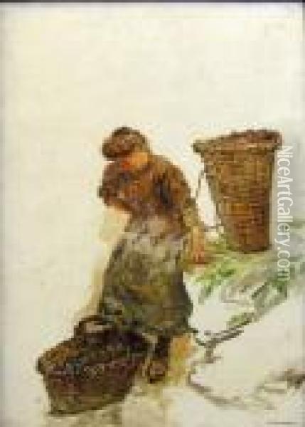 Fisherwoman With Baskets Oil Painting - Marie-Francois-Firmin Girard