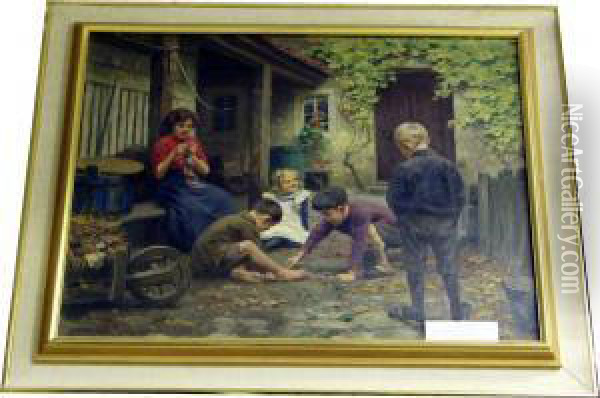 Barn I Lek. Oil Painting - Johannes Heinrich Mogk