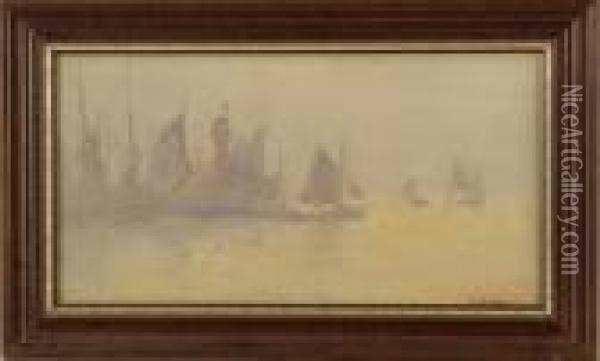 Tonalist Harbor Scene With Lighthouse Oil Painting - Frank Knox Morton Rehn