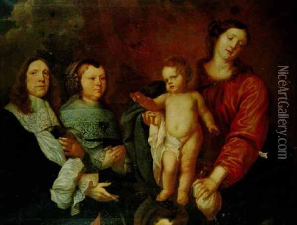 Madonna Mit Kind Und Stifterpaar Oil Painting - Christian van Couwenbergh