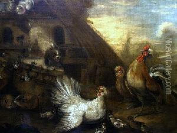Farmyard With Chickens Oil Painting - Cornelia De Rijck