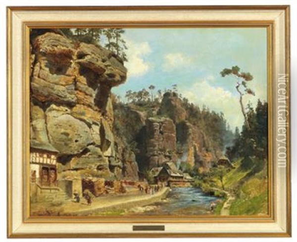 The Edmund Ravine In Bohemian Switzerland Oil Painting - Christian Wilberg