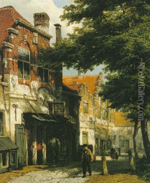 A Dutch Street Scene Oil Painting - Willem Koekkoek