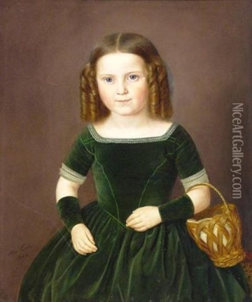 Portrat Einer Tochter Der Familie P. Heinen In Einem Grunen, Mit Spitzen Besetztem Samtkleid Oil Painting - Alois Venth
