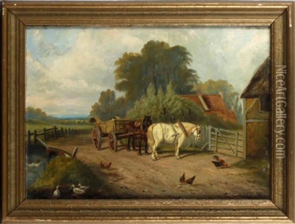 At The Farm Gate Oil Painting - James Clark