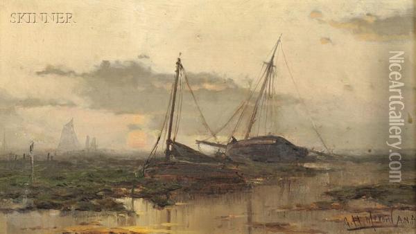 Boats At Low Tide Oil Painting - George Herbert McCord