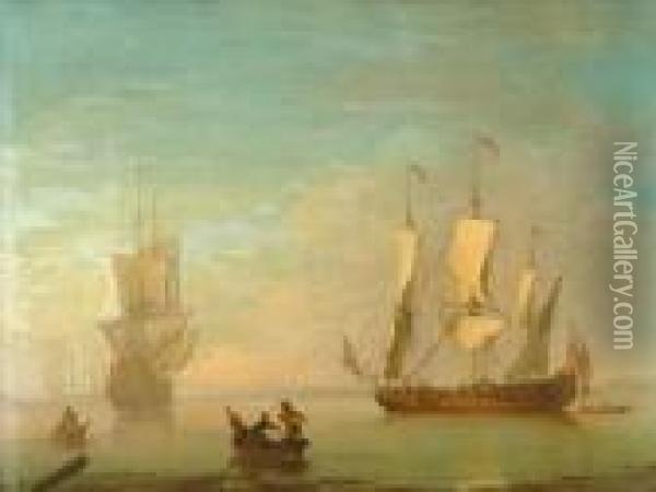 Vessels In Calmwaters Oil Painting - Peter Monamy