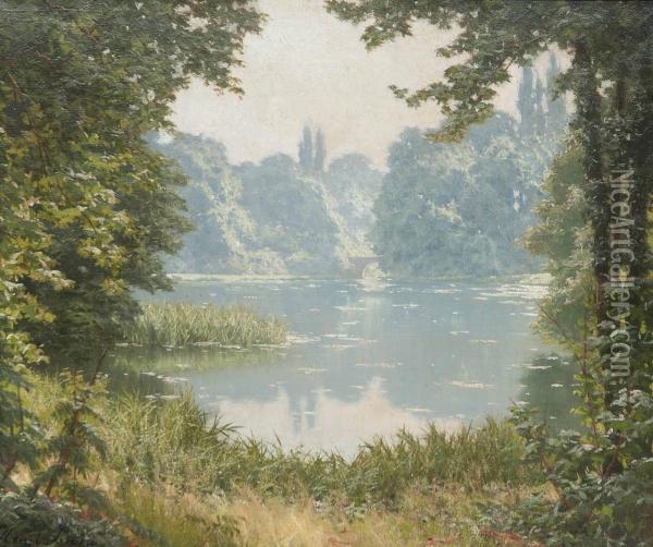 A Summer's Day On The Lake Oil Painting - Henri Biva