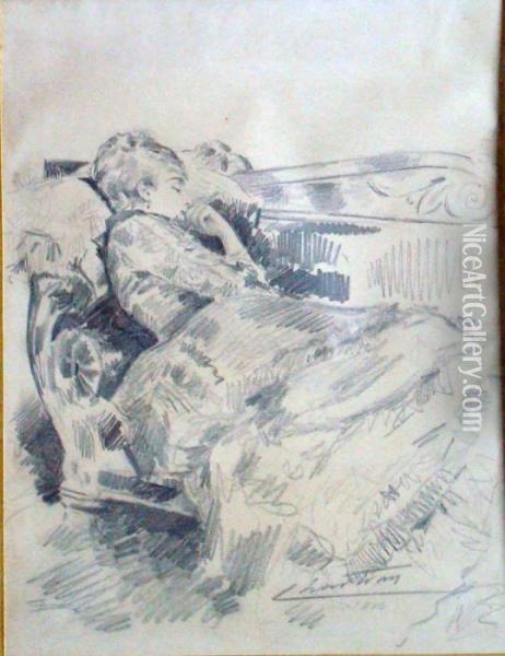 Sarah Bernhardt Endormie Oil Painting - Theobald Chartran