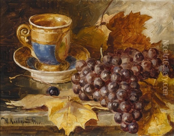 A Still Life With Grapes Oil Painting - Yuliy Yulevich Klever the Younger
