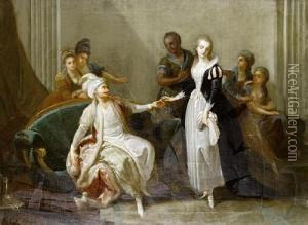 An Elegant Interior With A Turkish Gentlemancourting A Russian Lady Oil Painting - Jean-Baptiste Le Prince