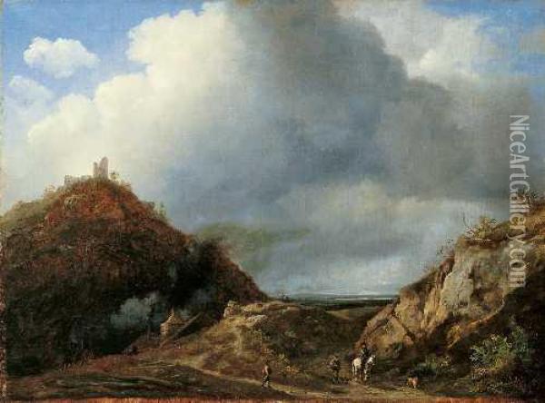 Hugelige Landschaft Mit Burgruine Oil Painting - Johann Christian M. Ezdorf