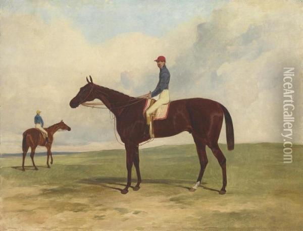 Mr John Gully's Andover, Alfred Day Up, Winner Of The 1854derby Oil Painting - Harry Hall
