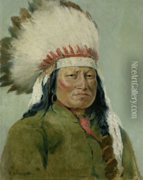 Bildnis Von Rain In The Face, Kriegshauptling Der Hunkpapa Sioux Oil Painting - Charles Schreyvogel
