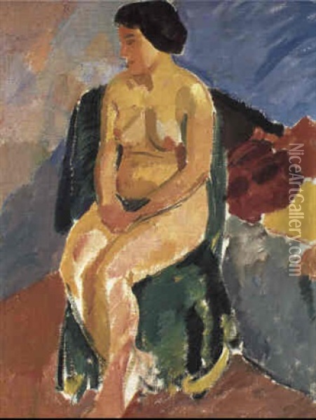 Siddende Kvindemodel Oil Painting - Karl Isakson