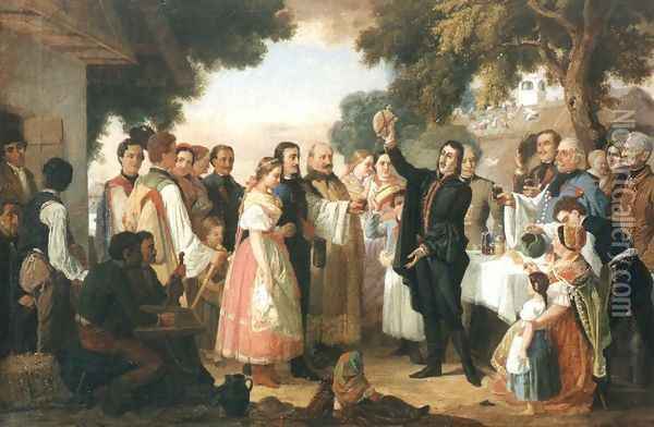 Poet Csokonai at the Wedding 1869 Oil Painting - Janos Janko