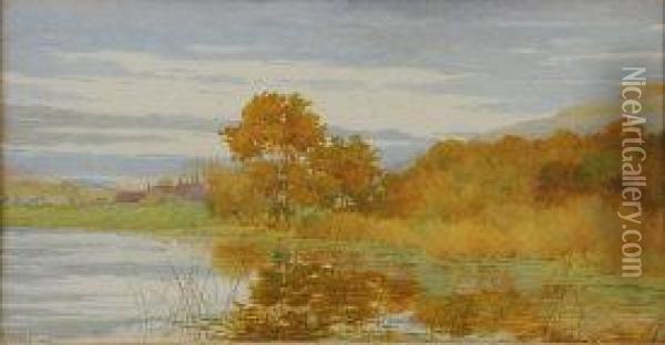 Autumnal Landscape With Tranquil Lake Oil Painting - George Marks