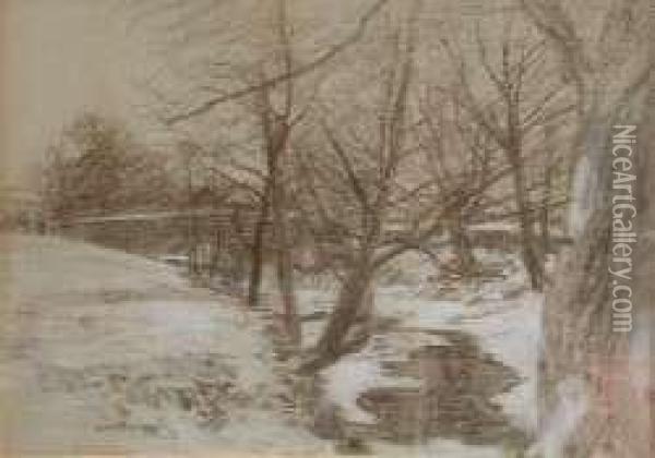 Snow Covered River Landscape Oil Painting - George Houston