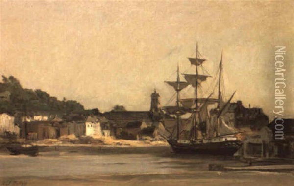 Segelschiff In Honfleur Oil Painting - Karl Pierre Daubigny