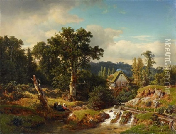 Landschaft Mit Wassermuhle Oil Painting - Andreas Achenbach