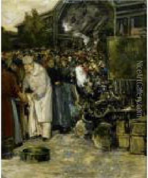 At The Marketplace Oil Painting - Gaston Hochard