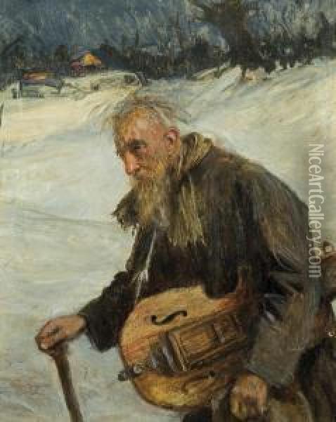 Old Lyrist Oil Painting - Teodor Axentowicz