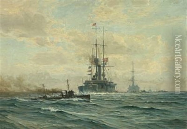 Seascape With Warships Oil Painting - Vilhelm Karl Ferdinand Arnesen