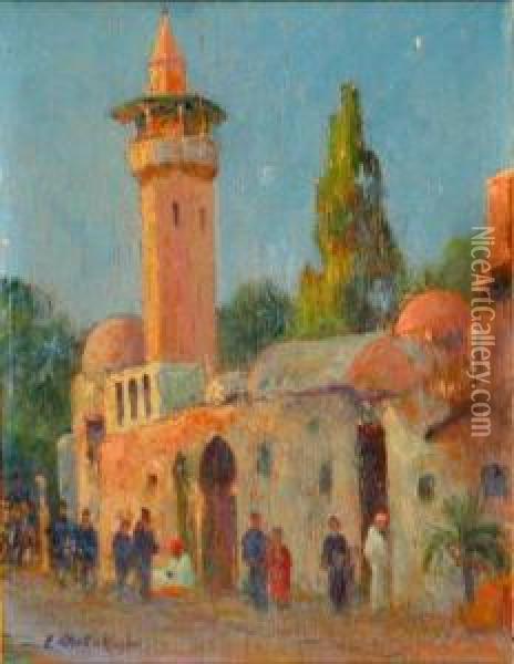 Mosquee, Sidi Ben Ziaw Oil Painting - Eugene Jules Delahogue
