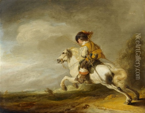 Rider In A Landscape Oil Painting - Pieter Wouwerman